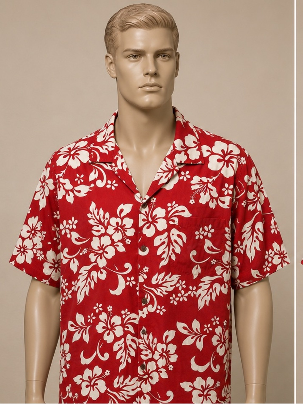 Men's Red Floral Short-Sleeve Button-Down Shirt